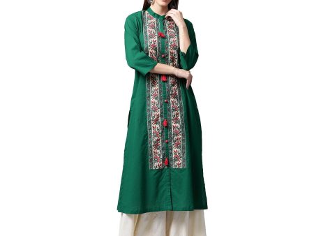 NOZ2TOZ Green Printed 3 4Th Sleeve Cotton Kurta Fashion