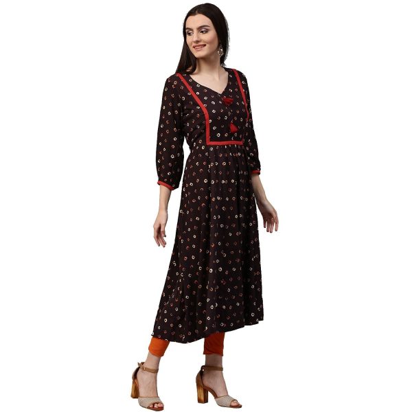 NOZ2TOZ Coffee Brown Printed 3 4Th Sleeve Rayon Anarkali Kurta For Discount