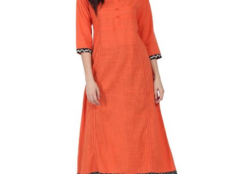 NOZ2TOZ Orange 3 4Th Sleeve Cotton Slub A-Line Kurta Online Sale