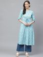 NOZ2TOZ Women A-Line Waist Tie-up Blue Printed kurta & Palazzo Set Online Sale