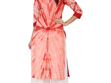 NOZ2TOZ Peach Tie Dye 3 4Th Sleeve Cotton Kurta Online Hot Sale