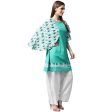 NOZ2TOZ Blue Printed Flared Sleeve Cotton A-Line Kurta Online