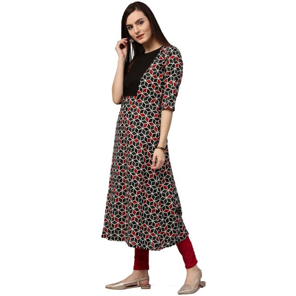 NOZ2TOZ Green Printed 3 4Th Sleeve Cotton A-Line Kurta Online Hot Sale