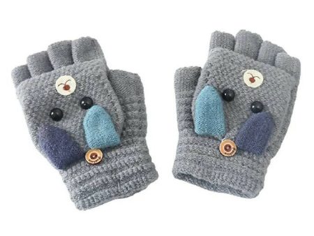 AHC Baby Winter Gloves Cute Cotton 2-In-1 Half Finger & Full Cover Lovely Animal Warm Mittens Knitted Gloves Fashion