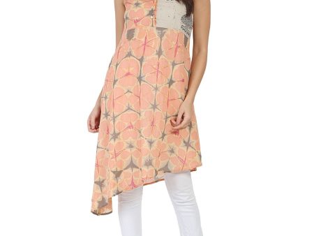 NOZ2TOZ Peach Printed Sleeveless Cotton A-Line Kurta Hot on Sale