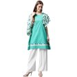 NOZ2TOZ Blue Printed Flared Sleeve Cotton A-Line Kurta Online