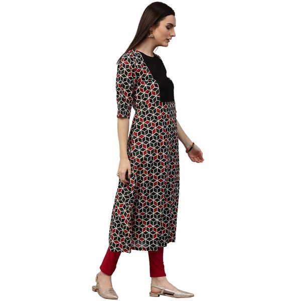 NOZ2TOZ Green Printed 3 4Th Sleeve Cotton A-Line Kurta Online Hot Sale