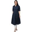 NOZ2TOZ Blue Printed 3 4Th Sleeve Cotton A-Line Kurta Cheap