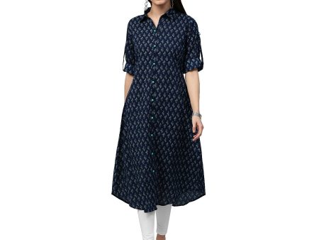 NOZ2TOZ Blue Printed 3 4Th Sleeve Cotton A-Line Kurta Cheap