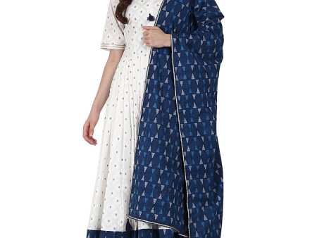 NOZ2TOZ White Golden Butta Printed Anarkali Kurta & Palazzo With Blue Printed Dupatta For Discount