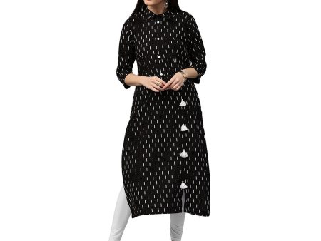 NOZ2TOZ Black Printed 3 4Th Sleeve Cotton Kurta With Tussel Work on Sale