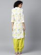 NOZ2TOZ Off White Printed 3 4Th Sleeve Cotton Kurta With Green Printed Patialla Salwar Hot on Sale