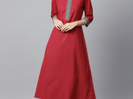 NOZ2TOZ Red Printed 3 4Th Sleeve Cotton A-Line Kurta With Black Printed Kurta Online Sale