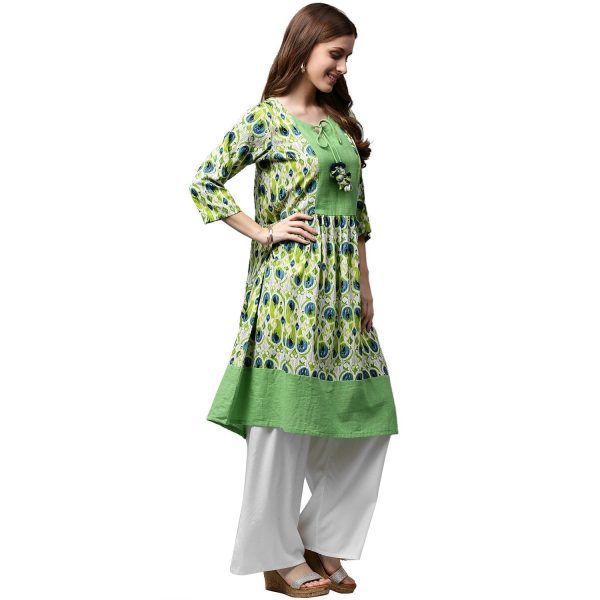 NOZ2TOZ Green Printed 3 4Th Sleeve Anarkali Kurta With Dori Work At Yoke For Cheap