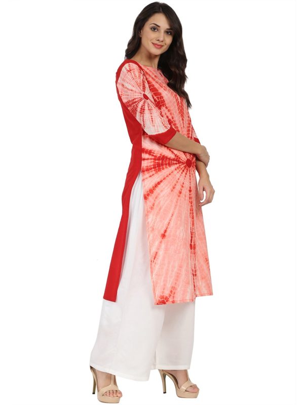 NOZ2TOZ Peach Tie Dye 3 4Th Sleeve Cotton Kurta Online Hot Sale