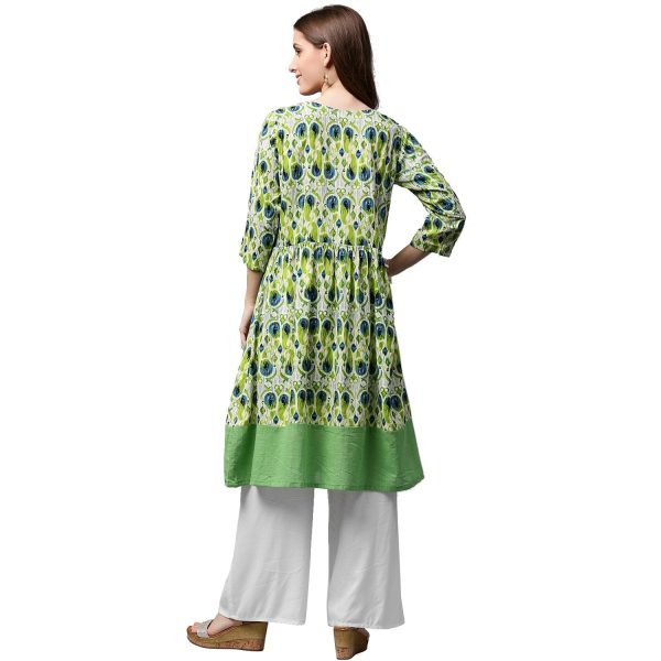 NOZ2TOZ Green Printed 3 4Th Sleeve Anarkali Kurta With Dori Work At Yoke For Cheap