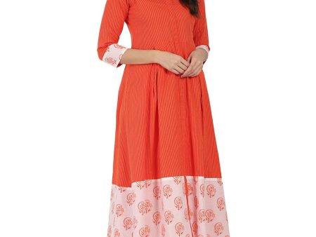 NOZ2TOZ Orange Printed 3 4Th Slevee Cotton Anarkali Kurta Online