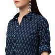 NOZ2TOZ Blue Printed 3 4Th Sleeve Cotton A-Line Kurta Cheap