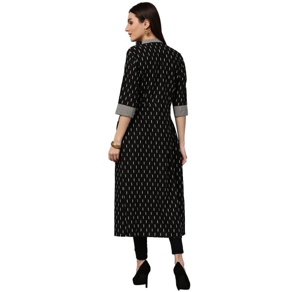 NOZ2TOZ Black Printed 3 4Th Sleeve Cotton A-Line Kurta With Pocket Hot on Sale