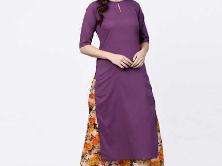 NOZ2TOZ Solid Short Round Neck With A Slit 3 4Th Sleeved Kurta With Floral Printed Skirt Set Fashion