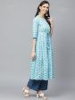 NOZ2TOZ Women A-Line Waist Tie-up Blue Printed kurta & Palazzo Set Online Sale