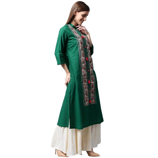 NOZ2TOZ Green Printed 3 4Th Sleeve Cotton Kurta Fashion