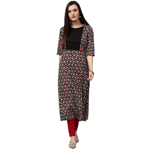 NOZ2TOZ Green Printed 3 4Th Sleeve Cotton A-Line Kurta Online Hot Sale