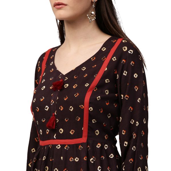 NOZ2TOZ Coffee Brown Printed 3 4Th Sleeve Rayon Anarkali Kurta For Discount