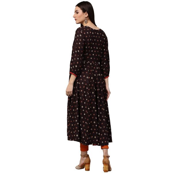 NOZ2TOZ Coffee Brown Printed 3 4Th Sleeve Rayon Anarkali Kurta For Discount