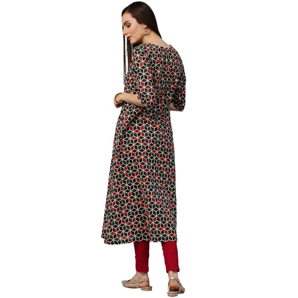 NOZ2TOZ Green Printed 3 4Th Sleeve Cotton A-Line Kurta Online Hot Sale