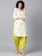 NOZ2TOZ Off White Printed 3 4Th Sleeve Cotton Kurta With Green Printed Patialla Salwar Hot on Sale