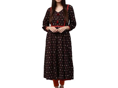 NOZ2TOZ Coffee Brown Printed 3 4Th Sleeve Rayon Anarkali Kurta For Discount