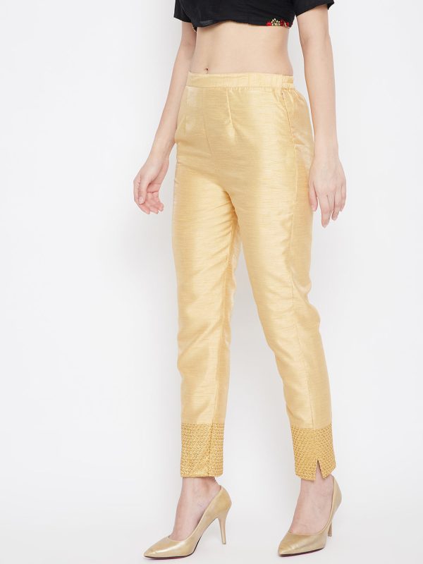 Wahe-NOOR Women s Fawn Hem Design Poly Silk Trouser Online Sale