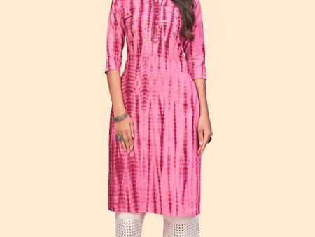 NOZ2TOZ Women s Tie Dye Print & Gota Patti Straight Cotton Pink Stitched Kurta Online