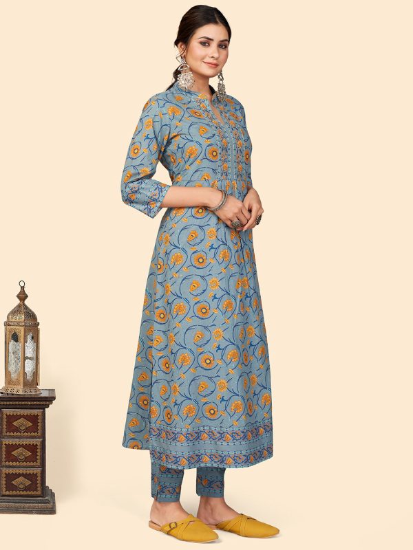 NOZ2TOZ Women Teal Blue Cotton Kurta With Pant & Dupatta (3pcs Set) Online Sale