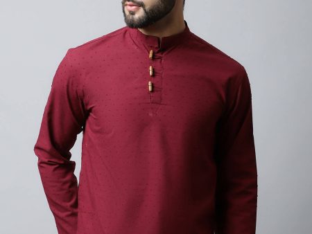 Even Apparels Maroon Color Pure Cotton Men s Kurta With Side Placket (SLD1182) Fashion