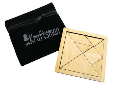 Kraftsman Portable Wooden Tangram Puzzle | 7 Pieces Puzzle Board for Kids and Adults | Travel Pouch Included Supply