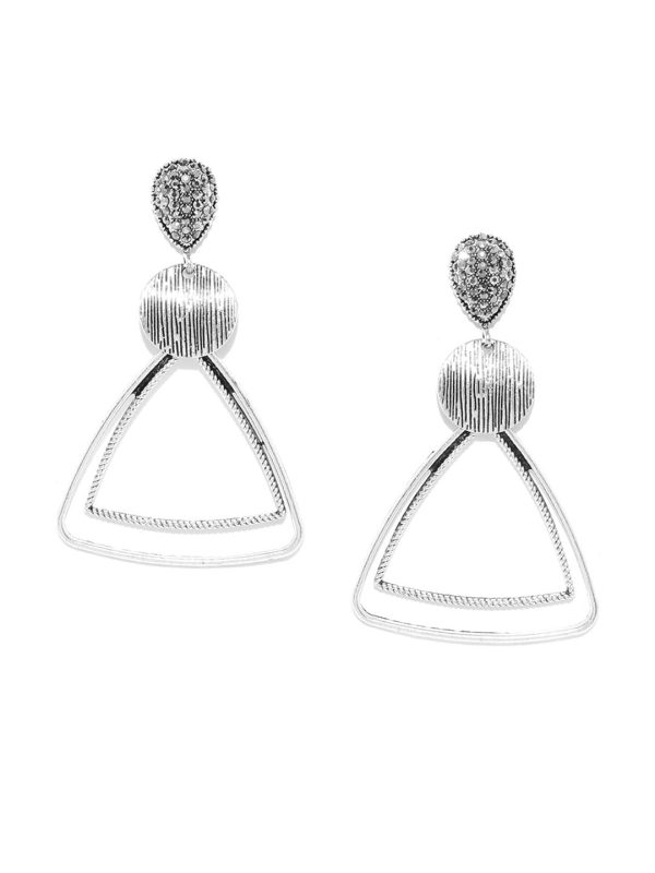 Priyaasi Designer Silver Plated Double Layer Concentric Triangles Designer Fancy Fashion Drop Earrings For Women And Girls Hot on Sale