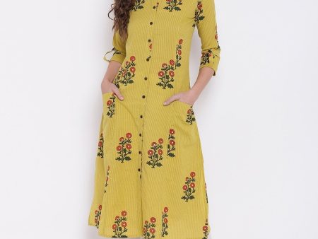 Wahe-NOOR Women s Lemon Yellow Straight Cotton Kurta Online Hot Sale