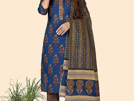 NOZ2TOZ Women s Sequience Straight Cotton Blue Stitched Kurta Pant With Dupatta on Sale