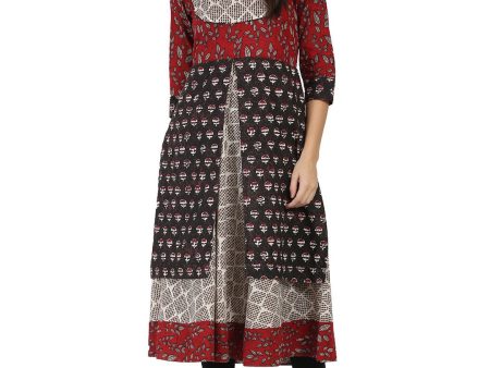 NOZ2TOZ Black Printed 3 4Th Sleeve Double Layer Cotton Anarkali Kurta Online Sale