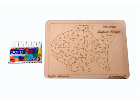 Kraftsman English Alphabets Wooden Jigsaw Puzzles Fish Shape Puzzle | Color Kit Included Sale