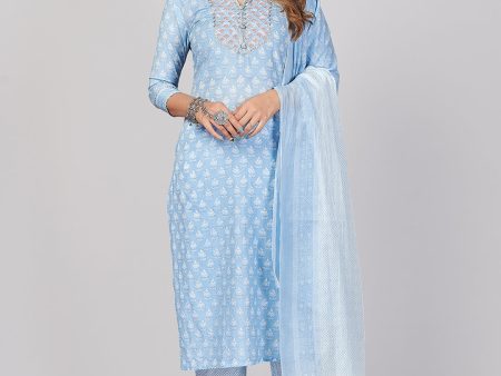 NOZ2TOZ Women s Sky Blue Kurta-Pant With Dupatta set- (3pcs set) Discount