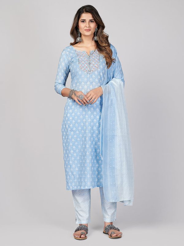 NOZ2TOZ Women s Sky Blue Kurta-Pant With Dupatta set- (3pcs set) Discount