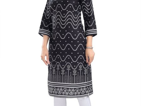 Snehal Creations Wonderful Black Designer Digital Print Cotton Slub Fabric Long Kurti Tunic Hot on Sale