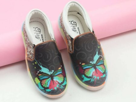 Tiny Bugs Unisex Butterfly Printed Slip Ons Sneakers - Black For Cheap