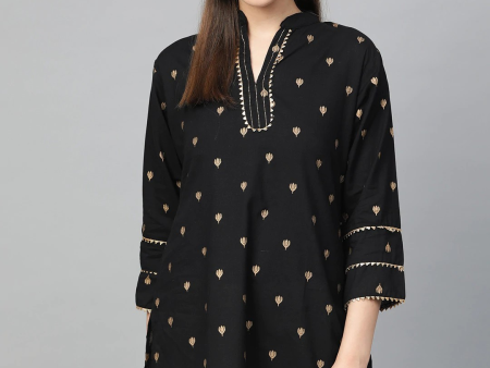 Wahe-NOOR Women s Black & Golden Printed Tunic Discount