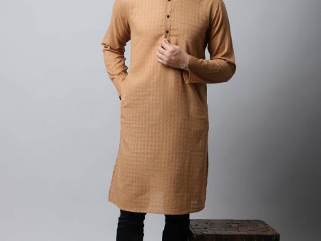 Even Apparels Brown Color Pure Cotton Men s Kurta With Band Collar (CHK1200) Online Hot Sale