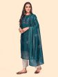 NOZ2TOZ Women s Sequience & Embroidered Straight Chanderi Teal Blue Stitched Kurta With Dupatta Cheap