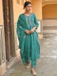 Janasya Women s Green Poly Silk Floral Embroidered Kurta With Pant And Dupatta on Sale